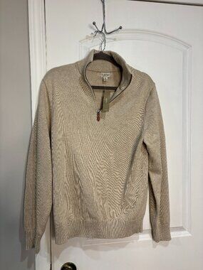 Mens J Crew Cream Knit Quarter Zip Ribbed Sweater Size Medium NWT